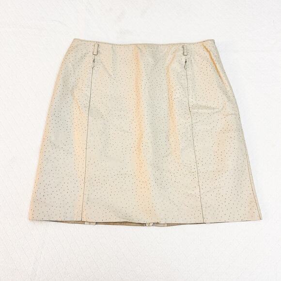 Worth Cream Leather Pencil Mini Skirt Front Zippered Pockets Textured Size 6 - Picture 1 of 4